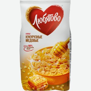 Хлопья ЛЮБЯТОВО Кукурузные медовые пакет, Россия, 250 г